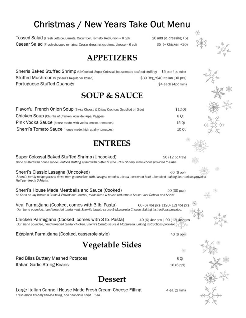 Holiday Menu 2023 - Sherri's Come Along Inn